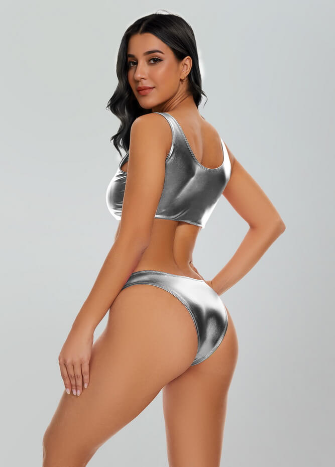 Womens Shiny Metallic Cheeky Rave Bottoms