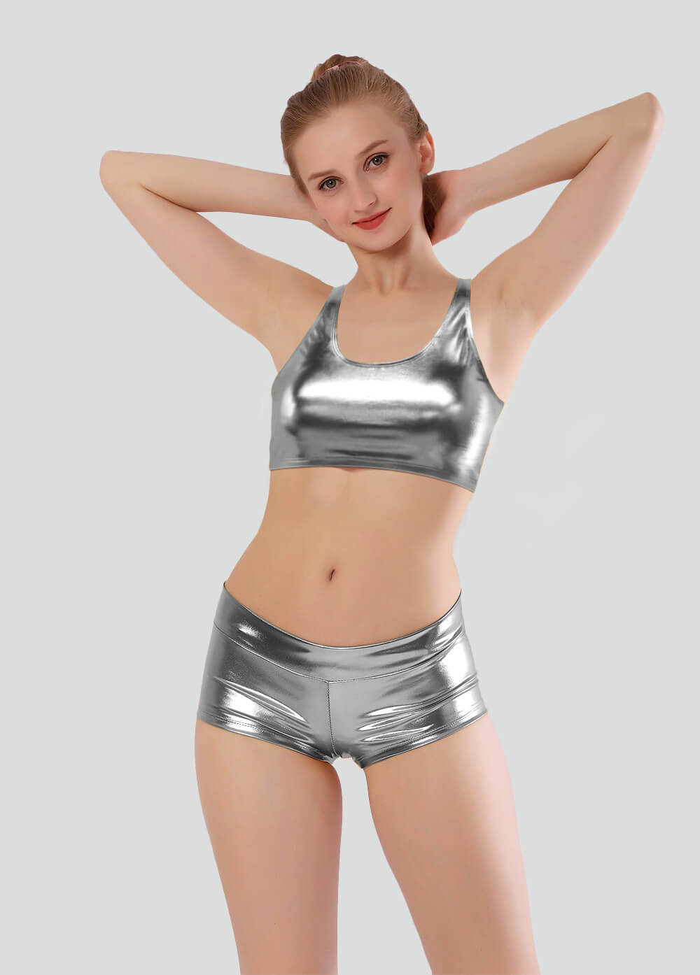 Womens Shiny Metallic Top with Bra