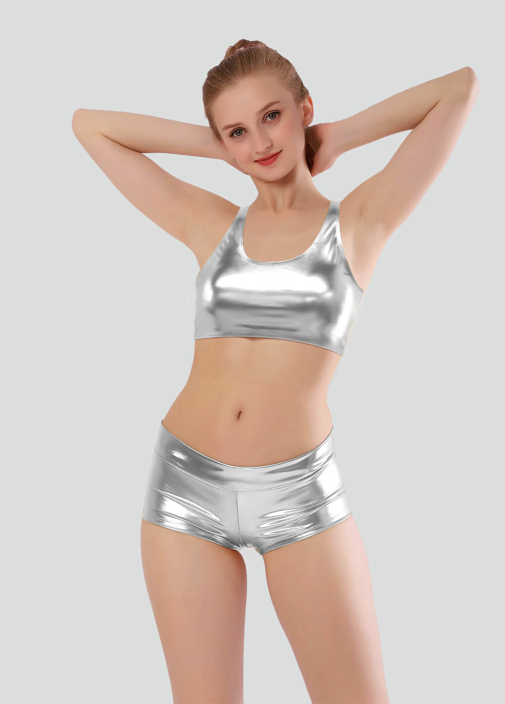 Womens Shiny Metallic Top with Bra