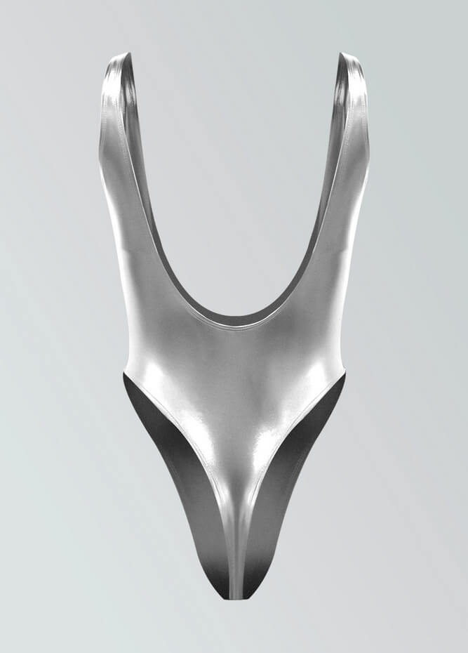 Womens Shiny Metallic Suspender Thong Leotard