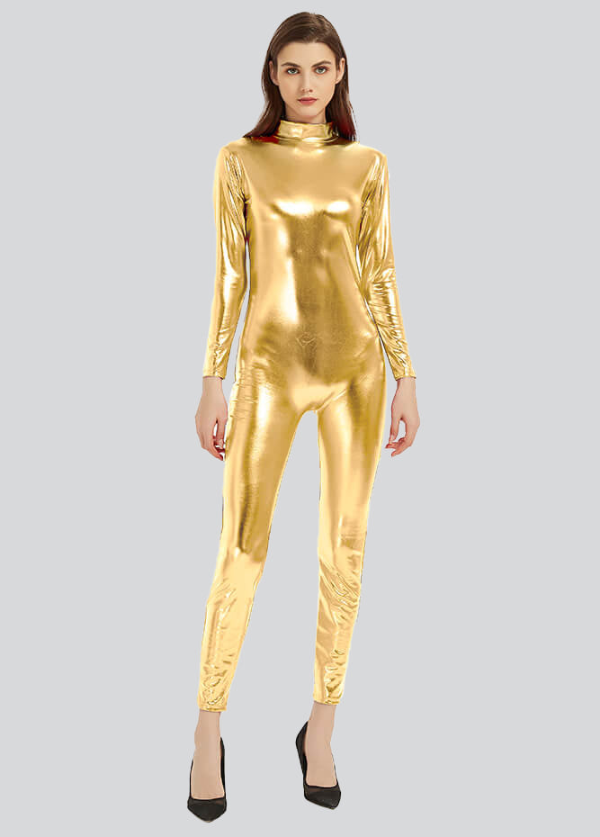 Womens Shiny Metallic Unitard Catsuit