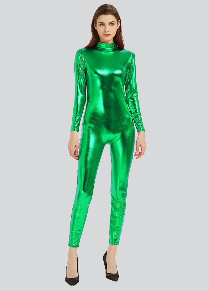 Womens Shiny Metallic Unitard Catsuit