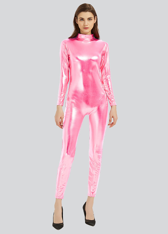 Womens Shiny Metallic Unitard Catsuit