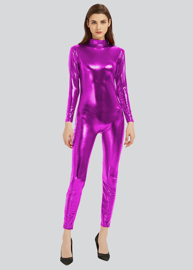 Womens Shiny Metallic Unitard Catsuit