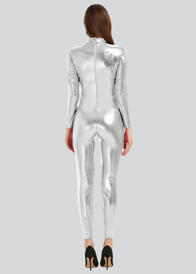 Womens Shiny Metallic Unitard Catsuit