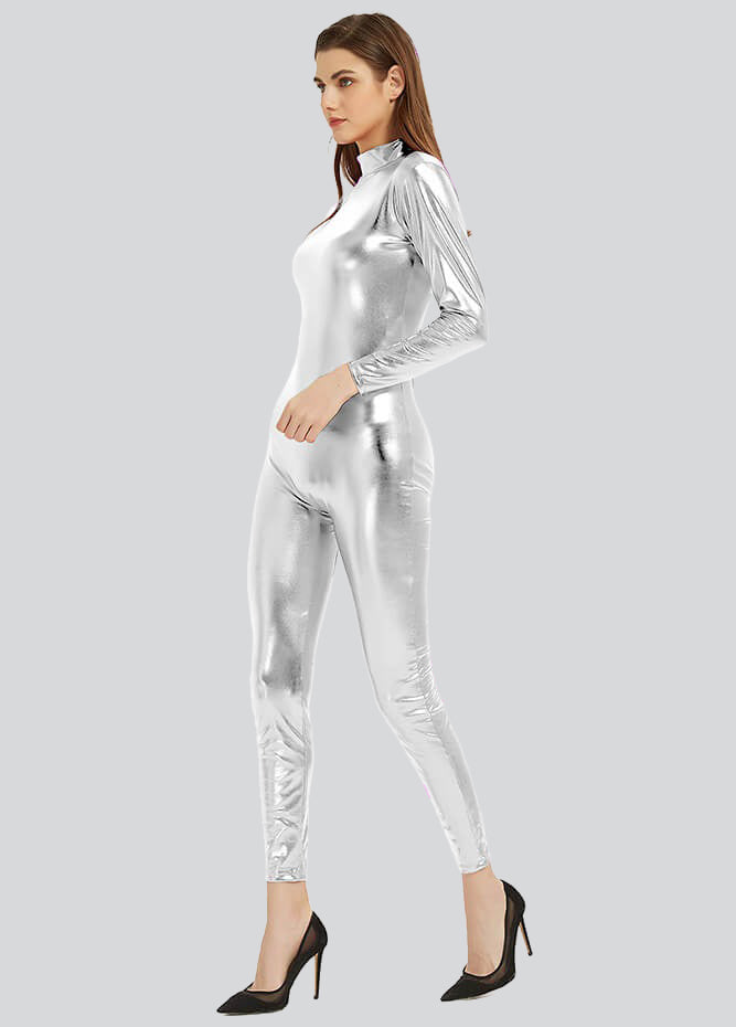 Womens Shiny Metallic Unitard Catsuit