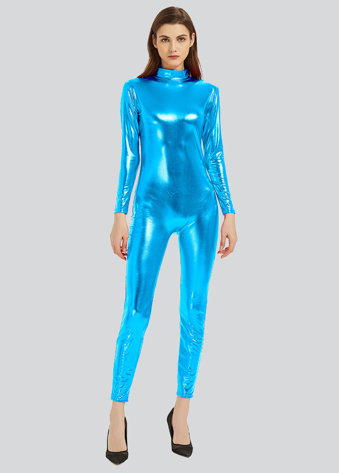 Womens Shiny Metallic Unitard Catsuit