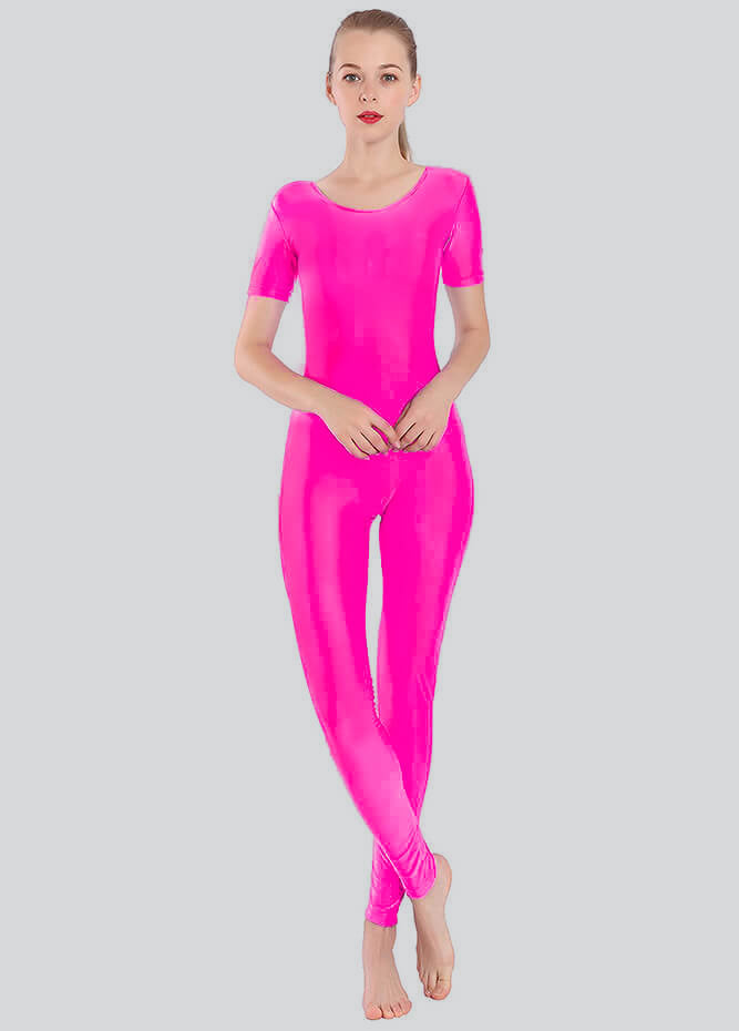 Short Sleeve Round Neck Spandex Unitard