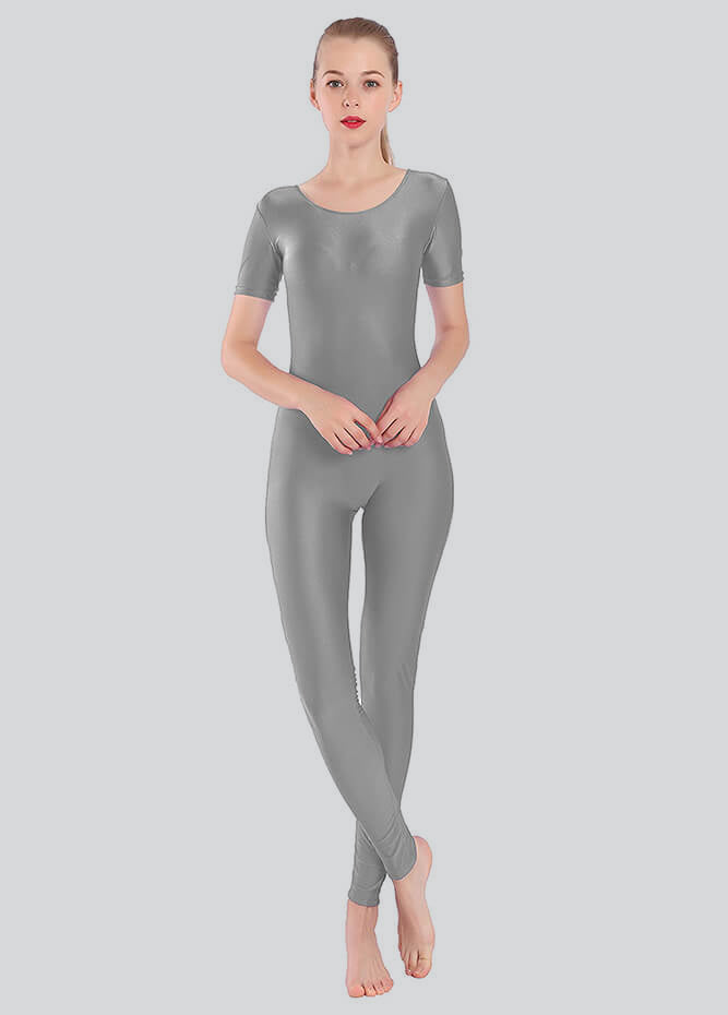 Short Sleeve Round Neck Spandex Unitard
