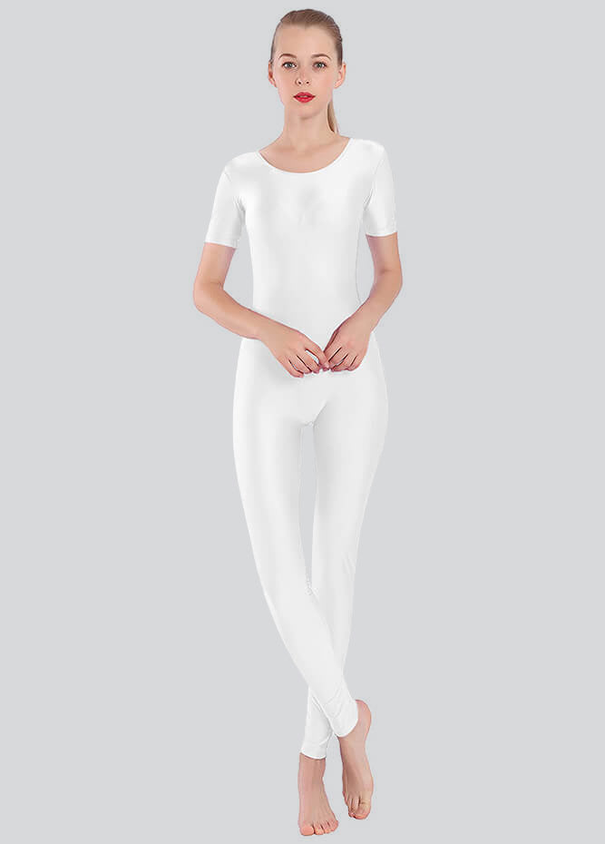 Short Sleeve Round Neck Spandex Unitard
