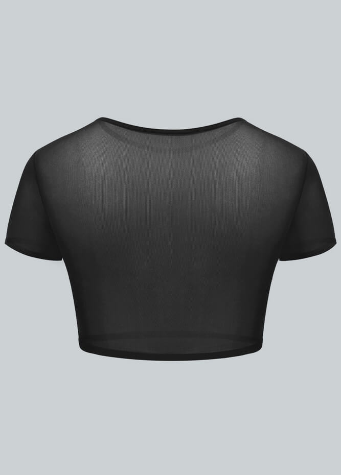 Womens Short Sleeve Sheer Mesh Crop Top