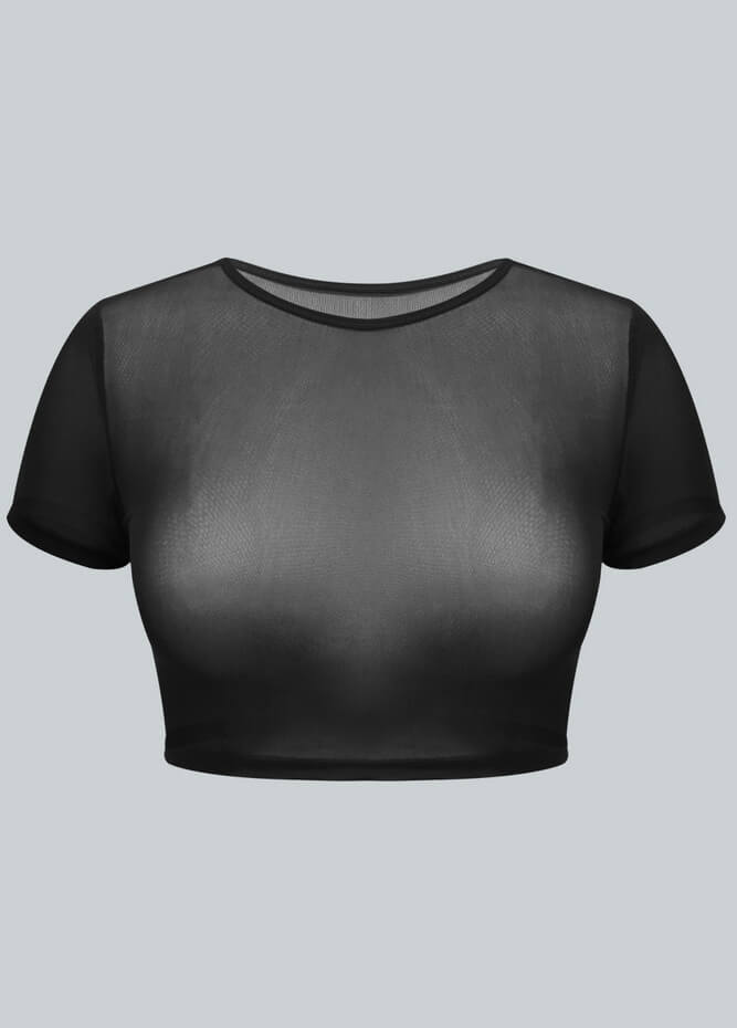 Womens Short Sleeve Sheer Mesh Crop Top