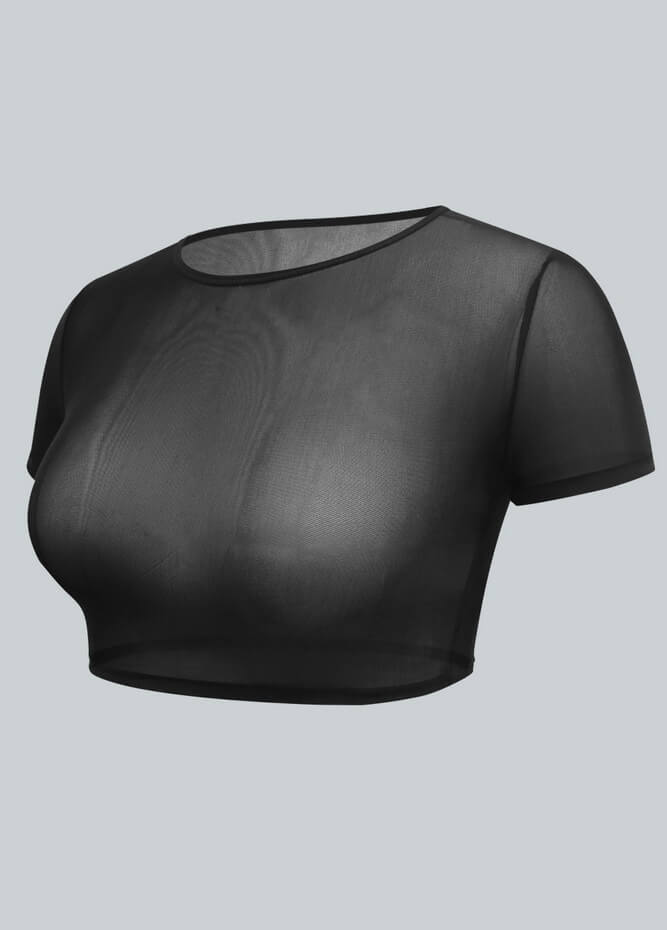Womens Short Sleeve Sheer Mesh Crop Top