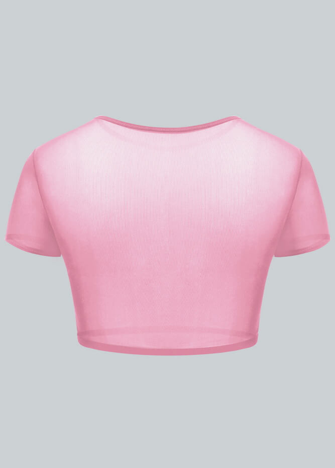 Womens Short Sleeve Sheer Mesh Crop Top