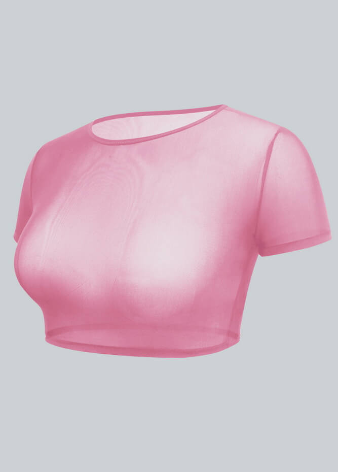 Womens Short Sleeve Sheer Mesh Crop Top