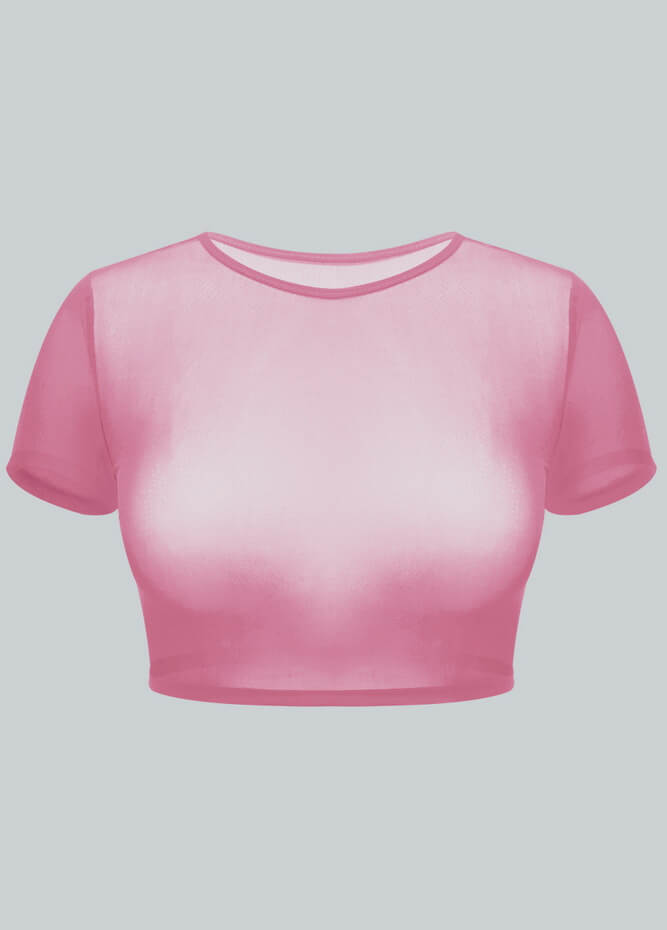 Womens Short Sleeve Sheer Mesh Crop Top