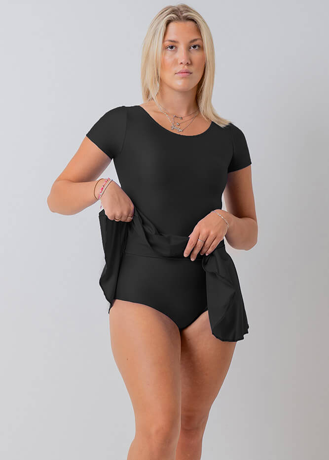 Womens Short Sleeve Skirted Leotard for Ballet Dance