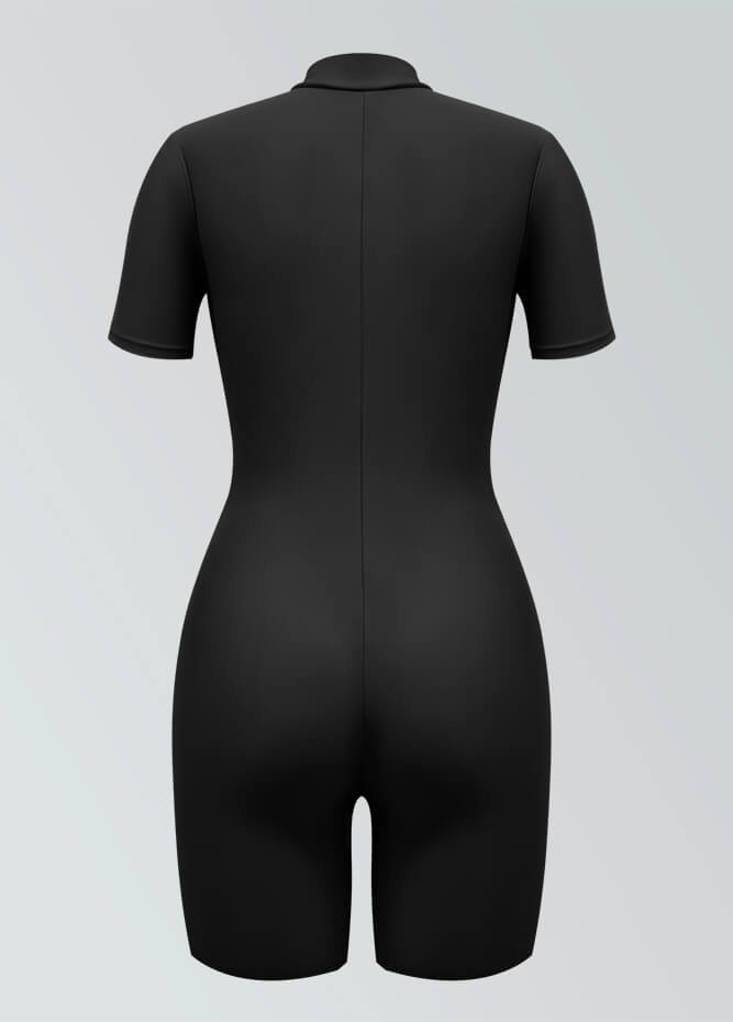 Womens Short Sleeve Zip Front Romper