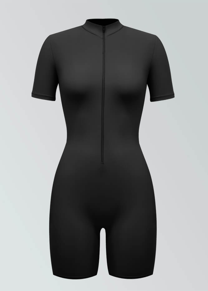 Womens Short Sleeve Zip Front Romper