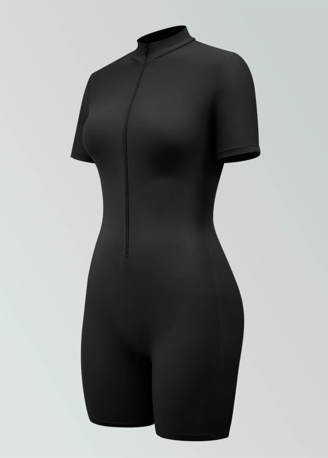 Womens Short Sleeve Zip Front Romper