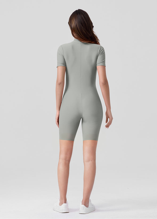 Womens Short Sleeve Zip Front Romper