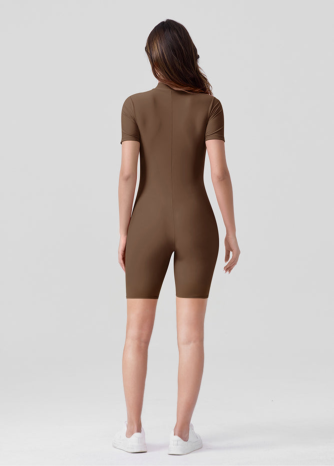 Womens Short Sleeve Zip Front Romper