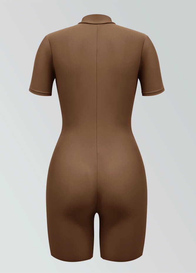 Womens Short Sleeve Zip Front Romper