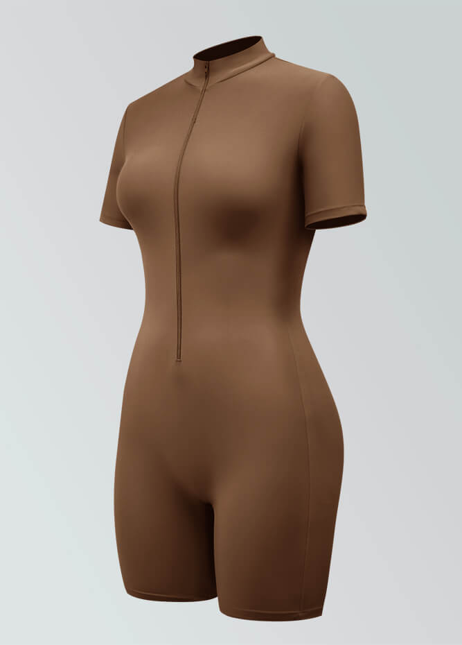 Womens Short Sleeve Zip Front Romper