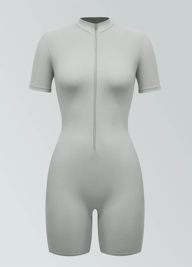Womens Short Sleeve Zip Front Romper