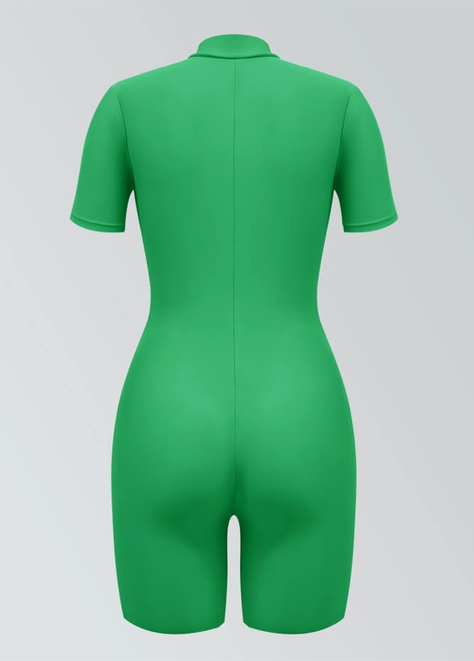 Womens Short Sleeve Zip Front Romper