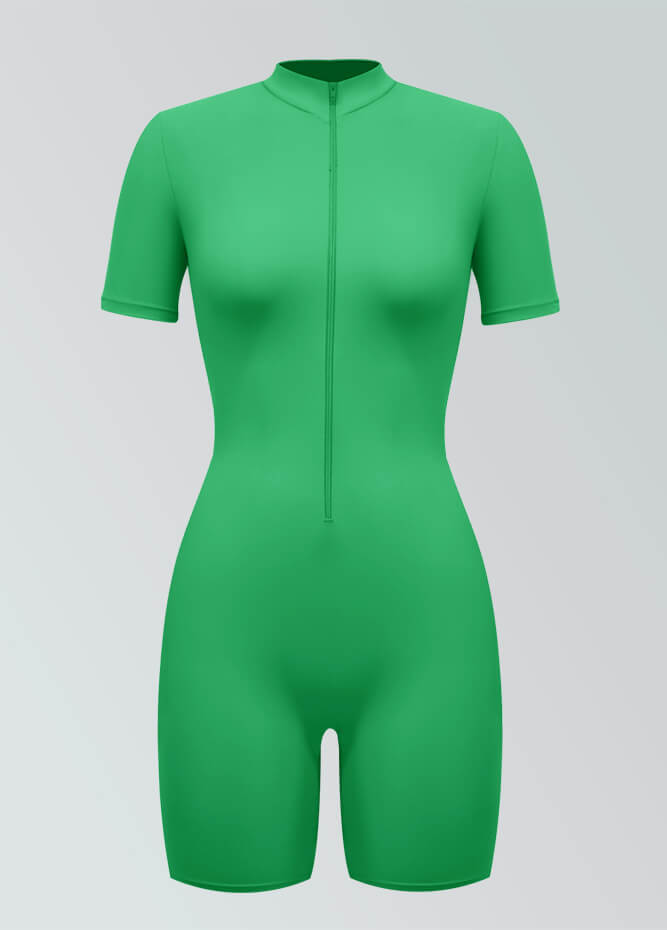 Womens Short Sleeve Zip Front Romper