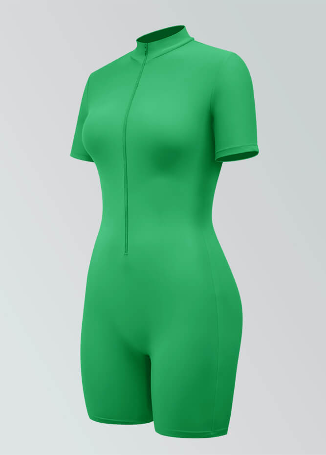 Womens Short Sleeve Zip Front Romper