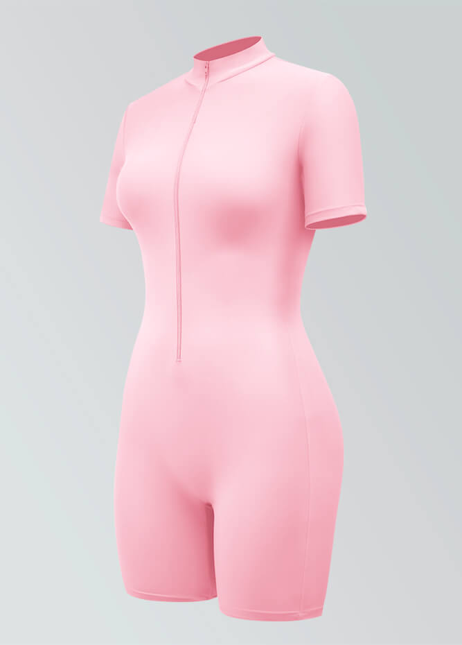 Womens Short Sleeve Zip Front Romper