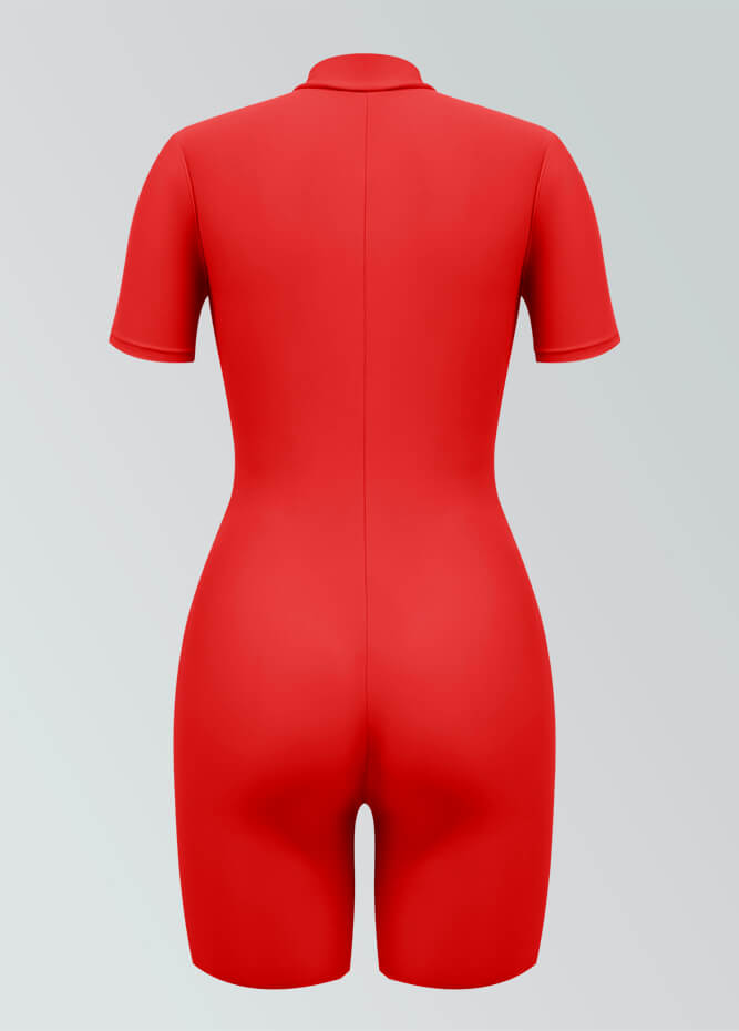 Womens Short Sleeve Zip Front Romper