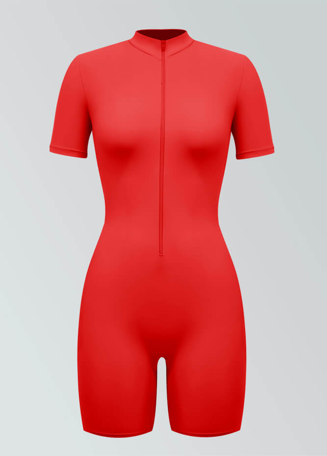 Womens Short Sleeve Zip Front Romper