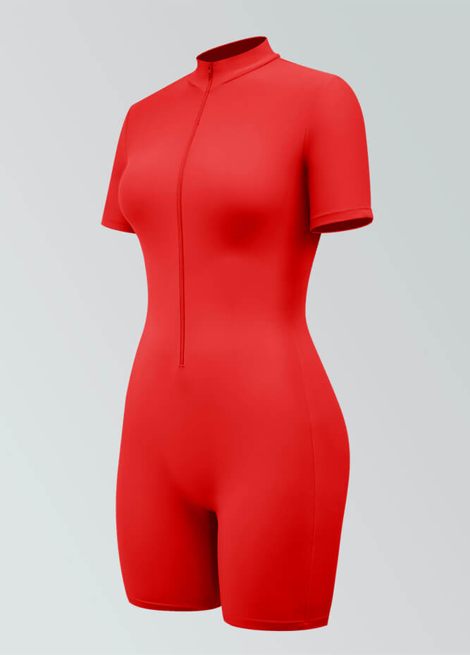 Womens Short Sleeve Zip Front Romper