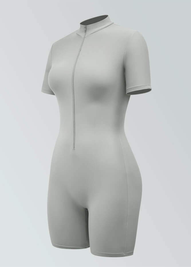 Womens Short Sleeve Zip Front Romper
