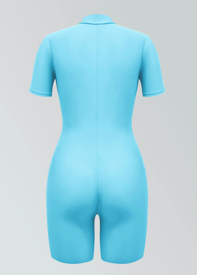 Womens Short Sleeve Zip Front Romper