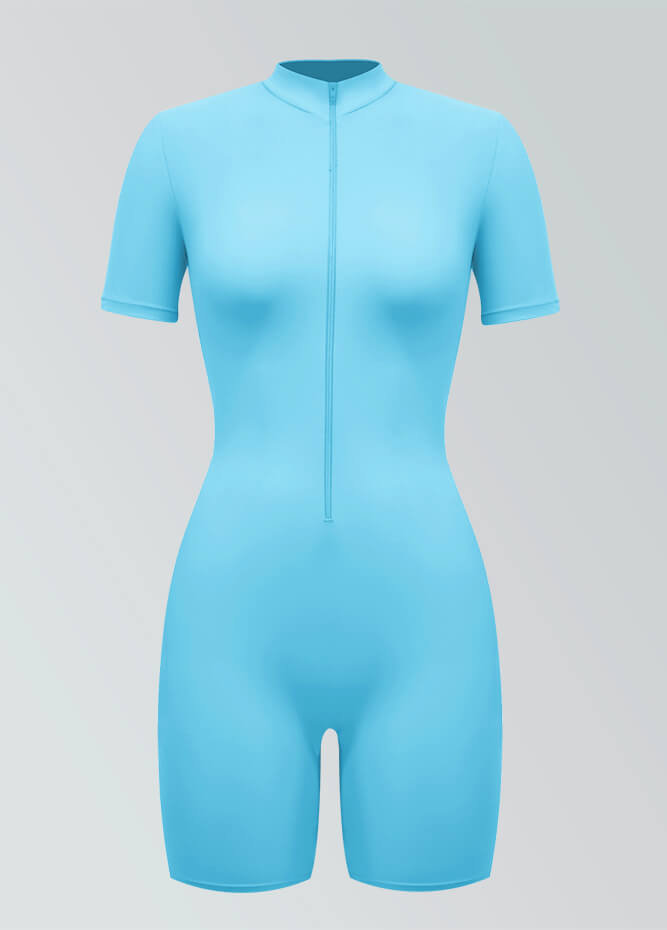 Womens Short Sleeve Zip Front Romper