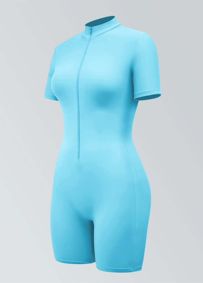 Womens Short Sleeve Zip Front Romper