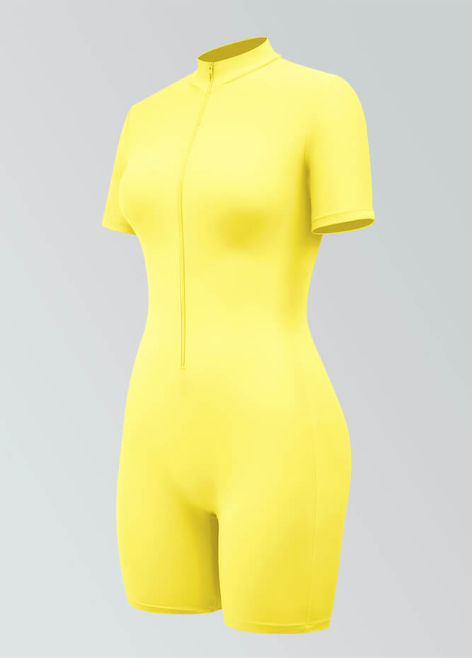 Womens Short Sleeve Zip Front Romper