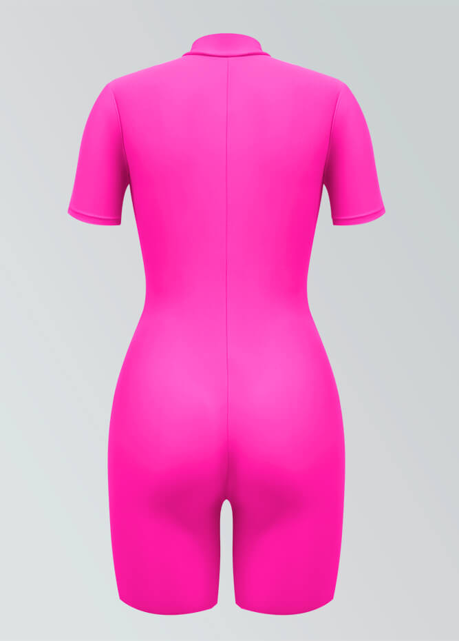 Womens Short Sleeve Zip Front Romper