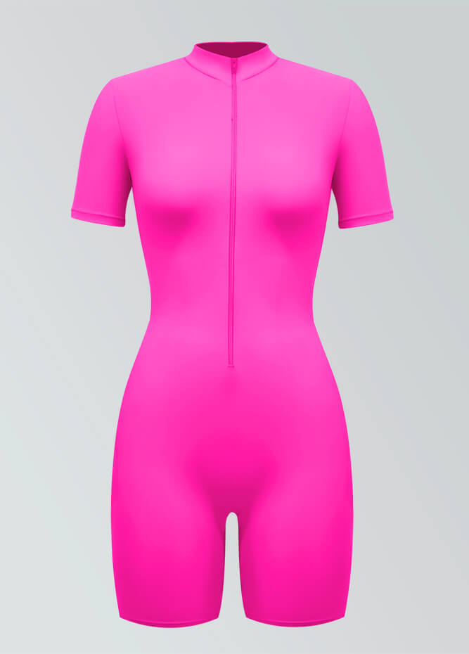 Womens Short Sleeve Zip Front Romper