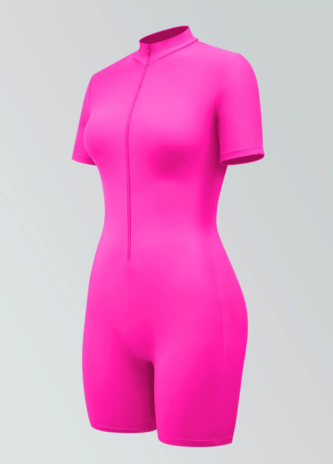 Womens Short Sleeve Zip Front Romper