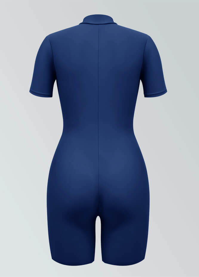 Womens Short Sleeve Zip Front Romper