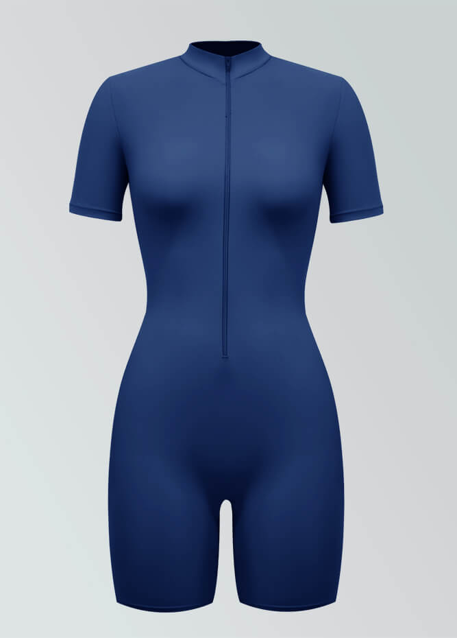 Womens Short Sleeve Zip Front Romper