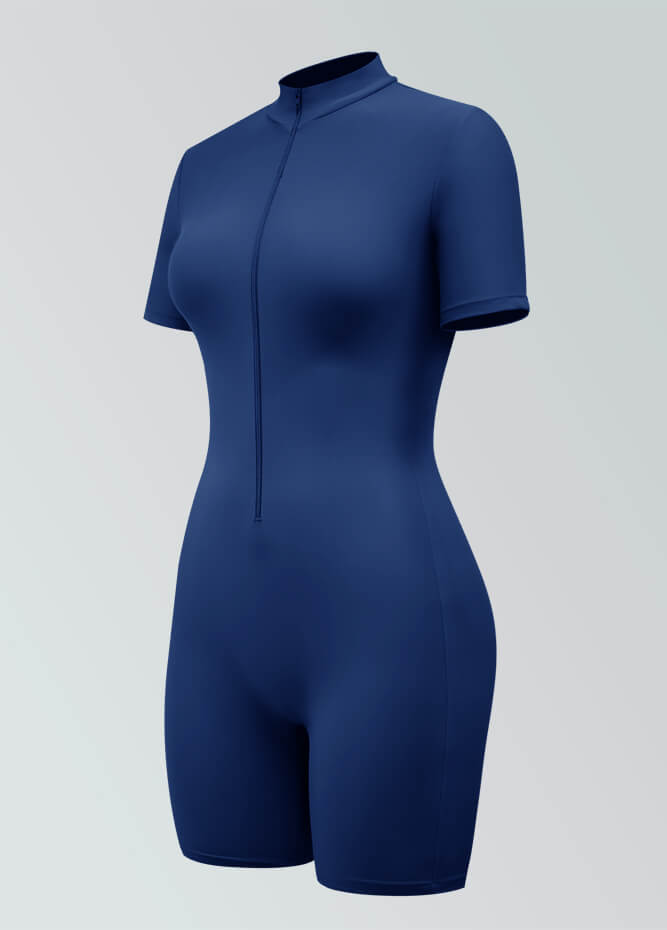 Womens Short Sleeve Zip Front Romper