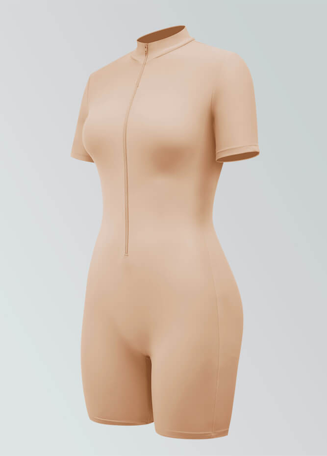 Womens Short Sleeve Zip Front Romper
