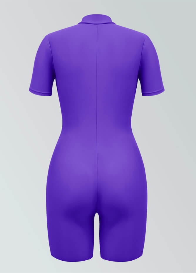 Womens Short Sleeve Zip Front Romper