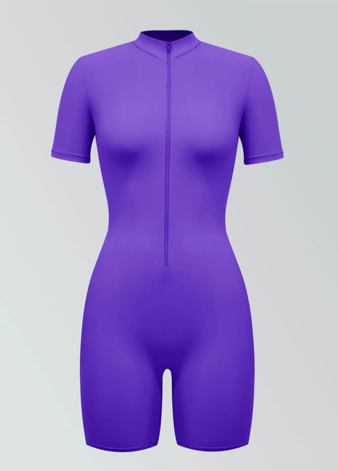 Womens Short Sleeve Zip Front Romper